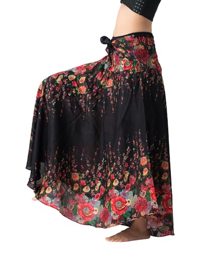 Long Skirts for Women Maxi Boho Skirt - color: Black Flowers, size: 20-24 Plus