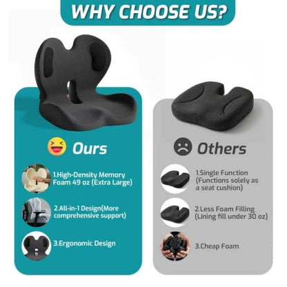 Ergonomic Seat Cushion & Lumbar Support Pillow for Office,Car - color: Charcoal
