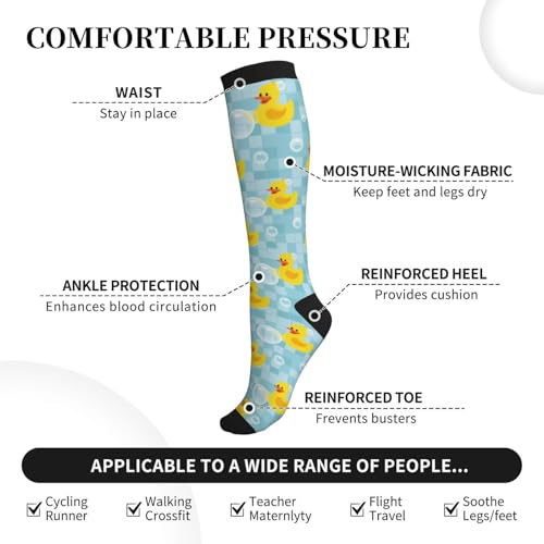 Crazy Fun Compression Socks, Unisex Knee High Support Socks - color: Yellow Duck