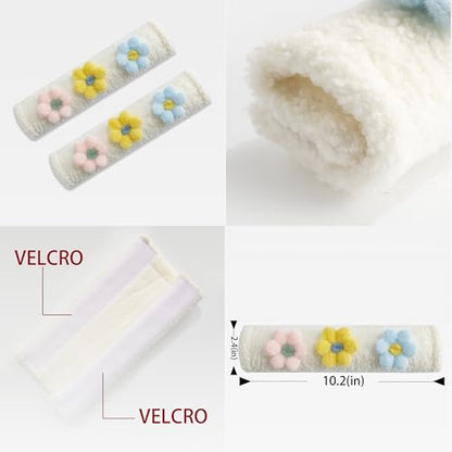 Amooca 2-Pack Braid Pattern Seat Belt Covers Shoulder Pads for Car & Bag - color: Light Blue Yellow Pink Flower
