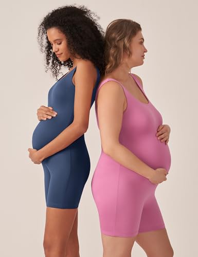 POSHDIVAH Maternity Romper Shorts Double Lined Jumpsuit - color: Navy Blue, size: X-Large
