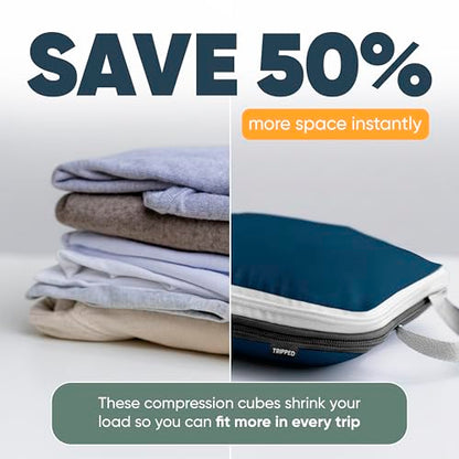 TRIPPED Travel Gear Large Compression Packing Cubes 7-Piece Set for Travel - color: Navy/White