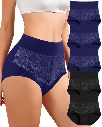 Womens Cotton Underwear High Waisted Full Coverage Panties Postpartum Brief - color: Blue,black, size: X-Large