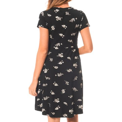 Bearsland Women's Short Sleeves Maternity Dress Nursing Breastfeeding Dresses with Pockets - color: Blackwhitef, size: Medium