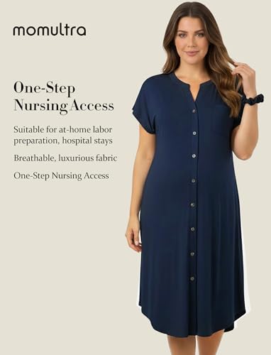 PATPAT Maternity Nursing Dress, Womens Button-Down Midi Dress with Pockets - color: Navy Blue, size: Medium