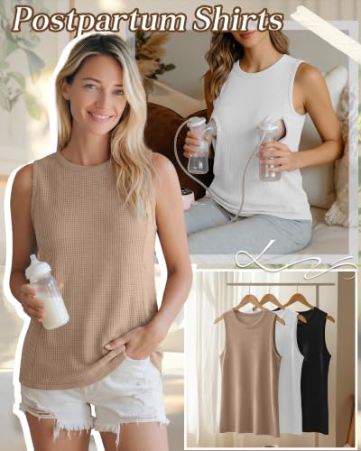 Xaatren 3 Pack Nursing Tank Tops for Breastfeeding - color: Black, White, Khaki, size: Large