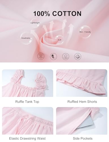 COZYPOIN Women's 2‑Piece Cotton Ruffle Bridal Pajama Set - color: Lightpink, size: Medium