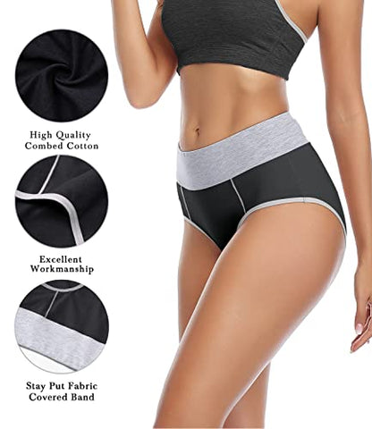 wirarpa Women's Cotton Underwear High Waist Stretch Briefs Soft Underpants Ladies Full Coverage Panties 5 Pack - color: Black, size: X-Small