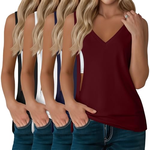 4 Pack Womens Nursing Tank Tops - color: Black, White, Navy, Burgundy, size: Large