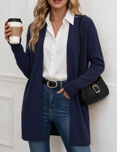 Zeagoo Cardigan Sweaters for Women Open Front Cardigans Long Sleeve Sweater - color: Navy Blue, size: Medium