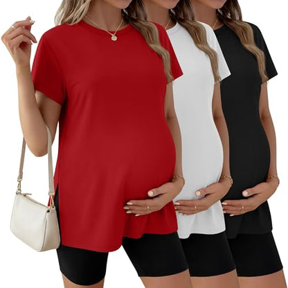 Ficerd 3 Pack Women's Maternity T Shirts - color: Red, White, Black, size: XX-Large