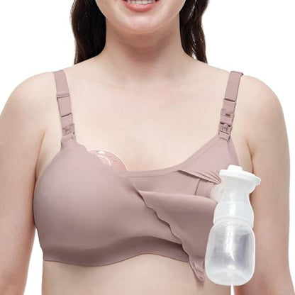 Momcozy 4-in-1 Hands-Free Pumping Bra, Cooling Fabric & Jelly-Strip Support - color: Brown, size: Medium