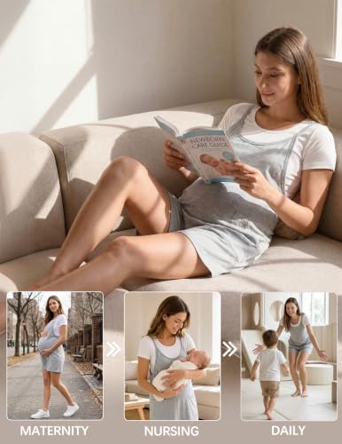 Cotton Blend Maternity Adjustable Strap Overall Shorts - color: Grey, size: Medium