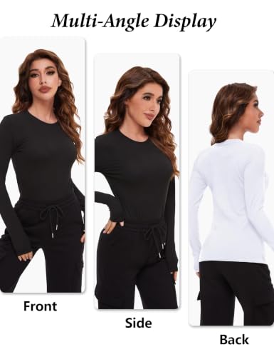 Dalavch 4 Pack Women's Long Sleeve Shirts Slim Fit Underscrub Tops - color: 2 Black 2 White ( Long Sleeve ), size: Medium