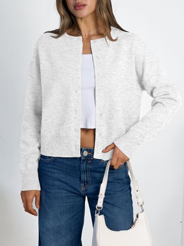 LILLUSORY Womens Lightweight Cardigan Cropped Knit Fall Cute Sweaters 2026 - color: Grey, size: Small