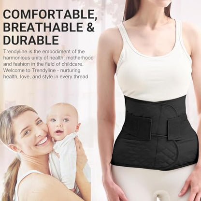 Trendyline Postpartum Belly Band Wrap: Adjustable Support Abdominal Binder - color: Black, size: Large