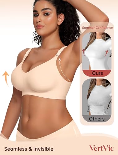 Vertvie Jelly Bra No Underwire Seamless Push Up Full Coverage - color: Nude, size: Medium