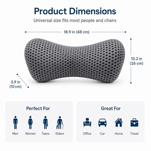 Ergonomic Lumbar Support Pillow, Memory Foam Back Cushion - color: Gray