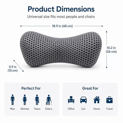 Ergonomic Lumbar Support Pillow, Memory Foam Back Cushion - color: Gray