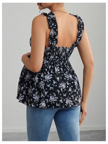 SweatyRocks Women's Maternity Tank Tops Floral Babydoll Blouse Shirts Top - color: Black, size: Small