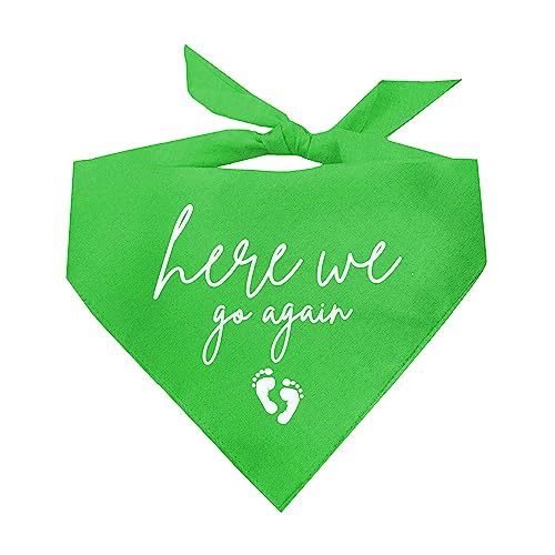 Here We Go Again! Dog Bandana | 100% Cotton Adjustable Triangle | Made in USA | New Baby | Pregnancy Announcement Photoshoot Prop | Gender Reveal | Lime X-Small (581) - color: Lime Green, size: X-Small