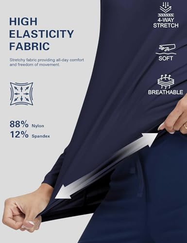 Women's Underscrub Long Sleeve Undershirt Stretch Sun Protection for Nurses - color: Navy, size: X-Small