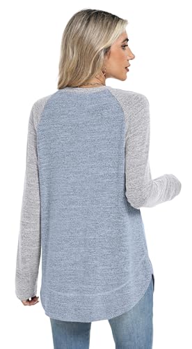 Sampeel Long Sleeve Shirts for Women Tunic Tops Loose Fit Dressy Crew Neck Pullover Sweaters 2026 - color: Light Grey Blue, size: Small