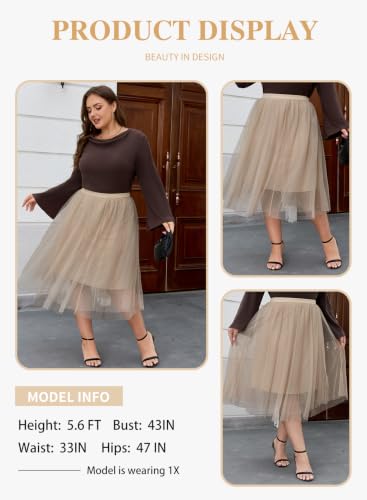 Eytino Plus Size Maxi Skirts for Curvy Women - color: Apricot, size: 5X