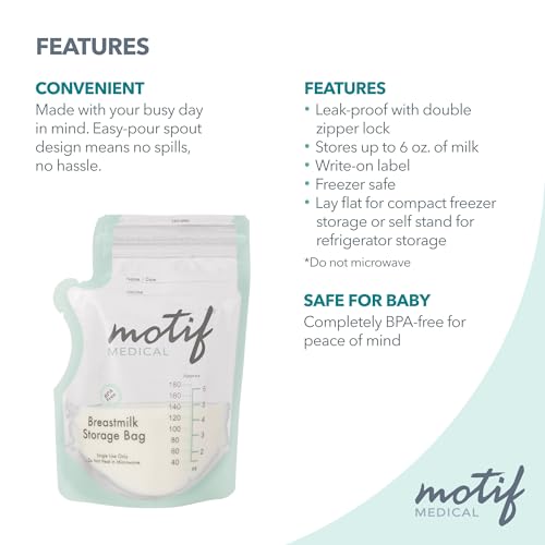Motif Medical Breastmilk Storage Bags, 40 Count - size: 6 Ounce (Pack of 40)