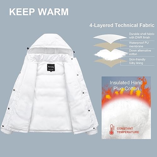 Pursky Women's Warm Winter Thicken Coat Waterproof Cropped Jackets Parka With Removable Hood - color: Beige, size: Small