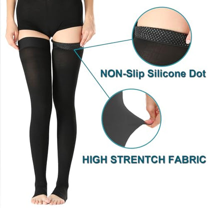 Medical Thigh High Compression Socks 20-30 mmHg for Women,Open Toe - color: Open Toe Black, size: Medium