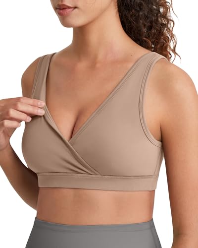 G4Free BareFeel Maternity Bra Wireless Nursing for Breastfeeding V Neck - color: Toffee, size: Medium