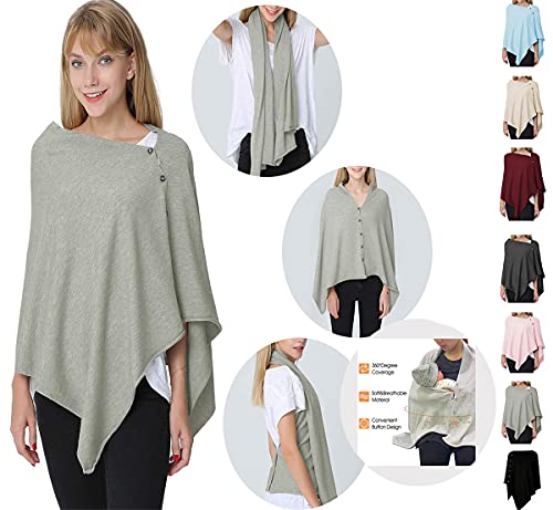 stylesilove Multi-Use Knit Nursing Shawl Poncho Adjustable Buttons for Breastfeeding Protection Nursing Cover Infinity Scarf - color: Slate