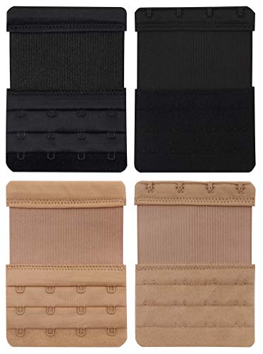 Tamlien 4 Hook Bra Extenders,Stretchy Soft Comfortable Bra Strap Extender - color: Skin Color/Black- 6 Pcs Pack