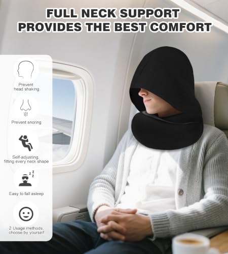 Hat-style travel neck pillow, upgraded version of airplane neck pillow - color: Black