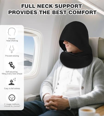 Hat-style travel neck pillow, upgraded version of airplane neck pillow - color: Black