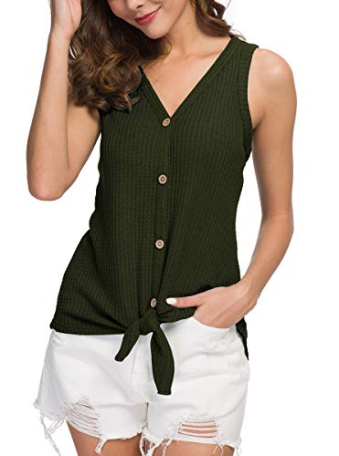 IWOLLENCE Womens Button Tank Tops Tie Front Knot - color: Army Green, size: Medium