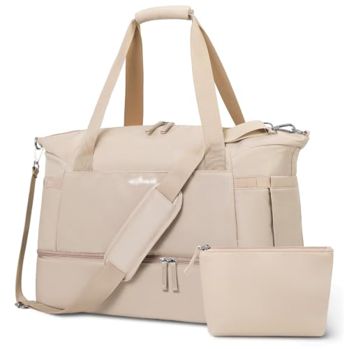 Gym Bag for Women, Personal Item Travel Bag with Shoes Compartment for Trip - color: Brown, size: Medium