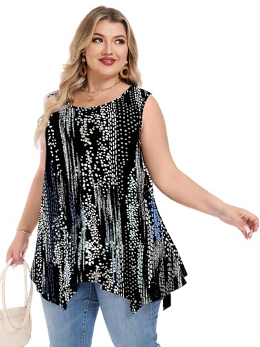 LARACE Womens Plus Size Tank Tops Summer Sleeveless Casual Loose Tunic - color: A-ambilight61, size: 2X