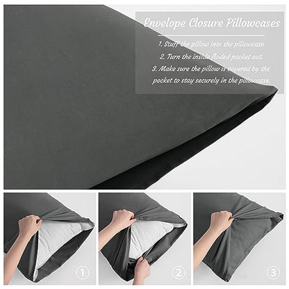 NTBAY Queen Microfiber Pillowcases, Set of 2, Dark Grey - color: Dark Grey, size: Queen (20"x30")