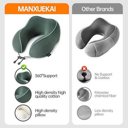 Travel Neck Pillow for Sleeping,100% Pure Memory Foam, Soft Head Support - color: Dark Green