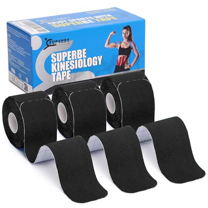 Kinesiology Tape Precut Strips K Tape Rolls for Muscle Support - color: Black