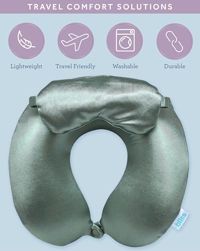 Bliss Neck Pillow Set U-Shaped Satin Travel Pillow with Eye Mask - color: Spiral Sage