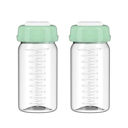 2pcs Breast Milk Storage Bottles 10oz/300ml Compatible with Spectra S1 S2 9 Plus,Motif Luna/Ameda MYA/Bellababy Pumps, Wide-Neck Bottle Container for Momcozy 22oz Portable Cooler, PP Material - size: 10 Ounce-2pack