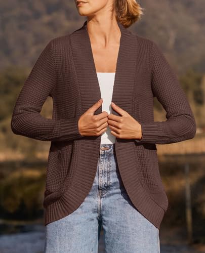 ZESICA Womens Fall Fashion Open Front Cardigan Sweaters - color: Coffee, size: Large
