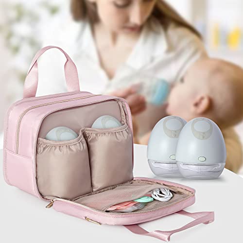 Fasrom Wearable Breast Pump Bag, Insulated Pump Carrying Case with Cooler - color: Pink