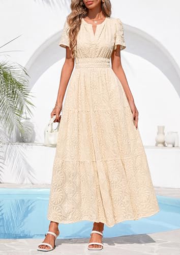 PRETTYGARDEN Womens Maxi Embroidered Wedding Guest Dress - color: Beige, size: Medium