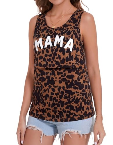 FASHGL Nursing Tank Tops Women Sleeveless Double Breastfeeding Shirts - color: Leopard Print, size: Medium