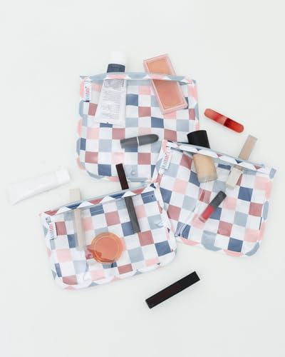 ALVA 3pcs Mess-Proof Travel Pouches,TSA Approved Toiletry Bag,Makeup Bag - color: Colored grid