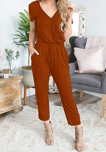 PRETTYGARDEN Jumpsuits for Women Casual Summer Romper - color: Brick Red, size: Medium